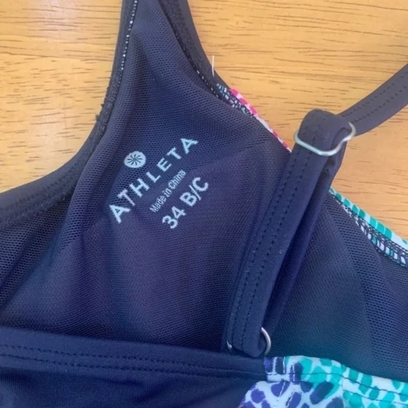 Athleta Moxie Collection Tankini Swim Top Pink Navy Bra Strap UPF 50, Size 34B C - Picture 8 of 11